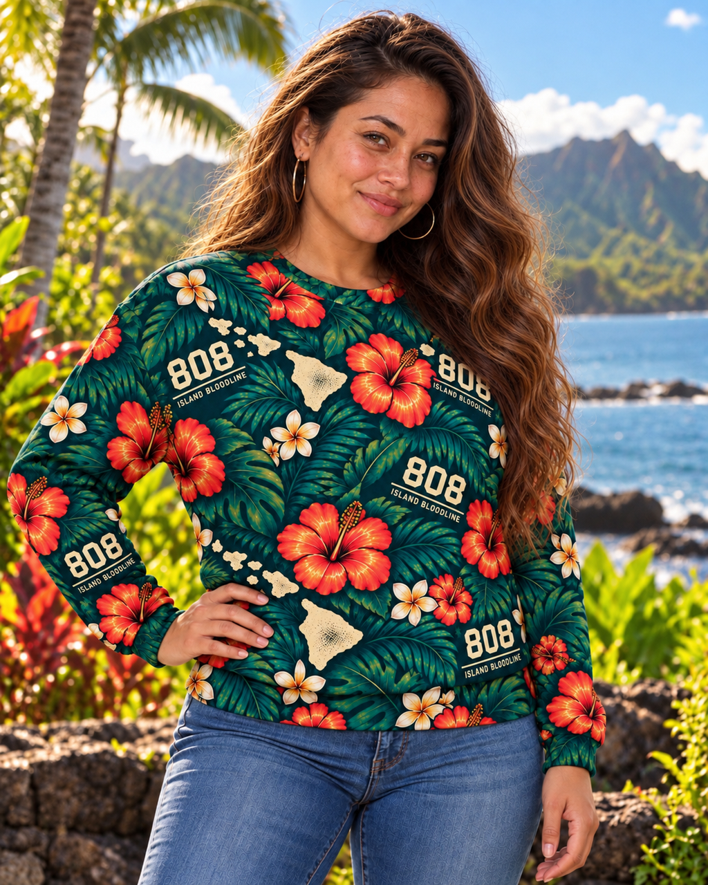 Hawaiian Floral Sweatshirt — 808 Islands All-Over Print